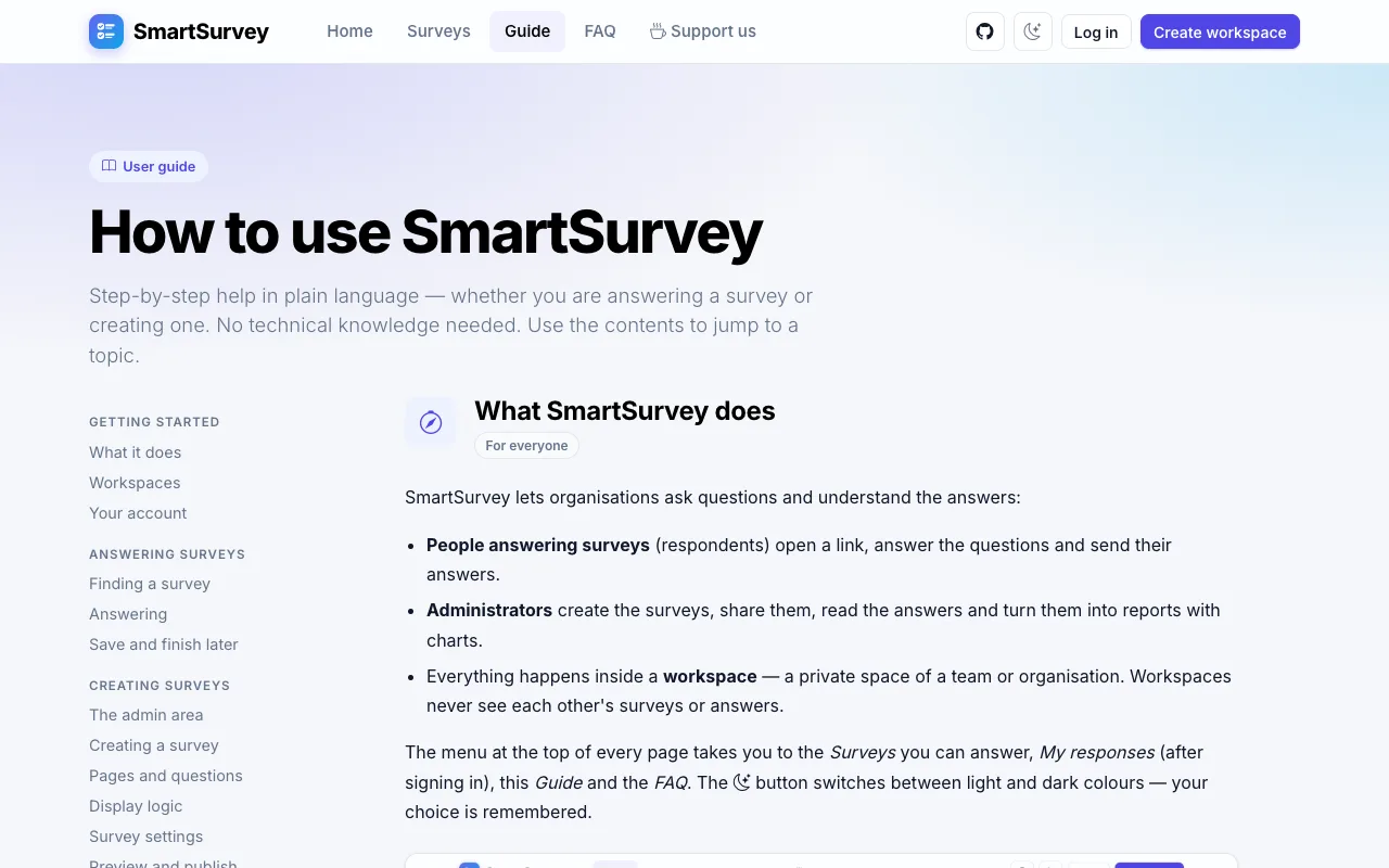 The built-in user guide